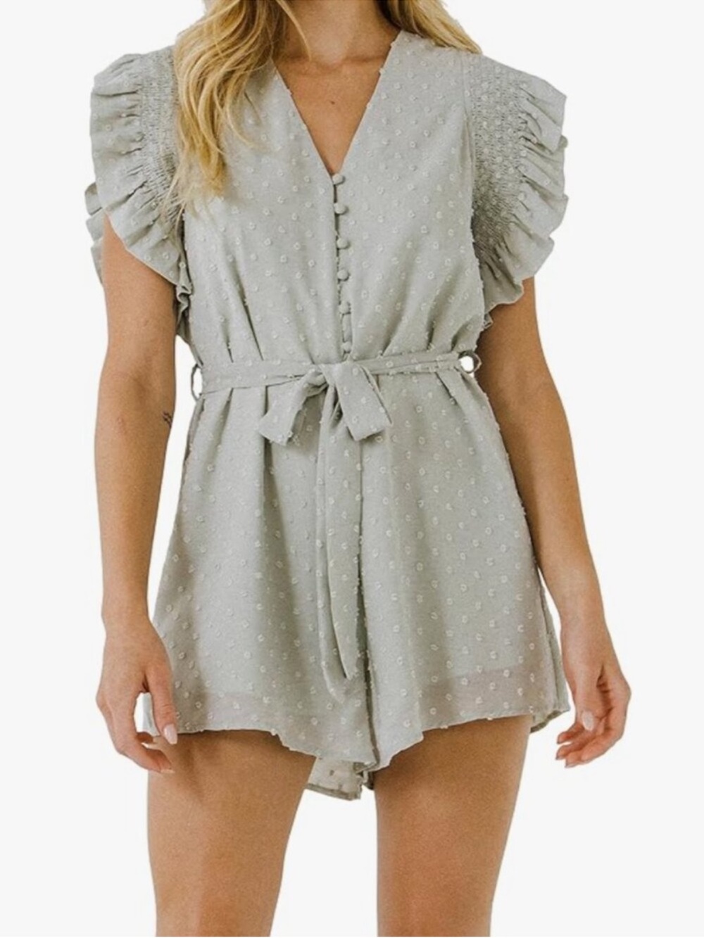 Free the Roses Light Green Ruffled Romper